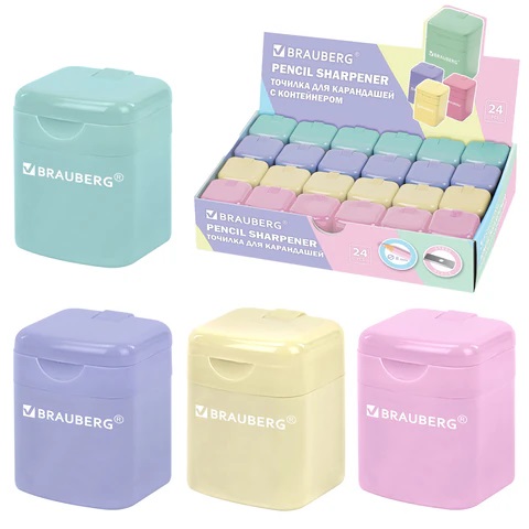 Точилка кросс-серия "PASTEL", с контейнером, корпус ассорти