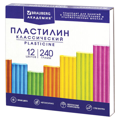 Пластилин 12цв.BRAUBERG "АКАДЕМИЯ ХИТ 240гр