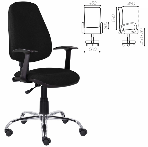 Кресло BRABIX "Comfort MG-322", хром, регулируемая эргономичная спинка, ткань, черное