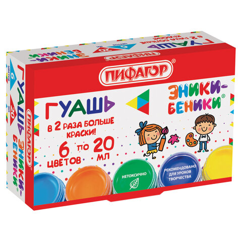 Гуашь ПИФАГОР "ЭНИКИ-БЕНИКИ" 6 цветов по 20 мл