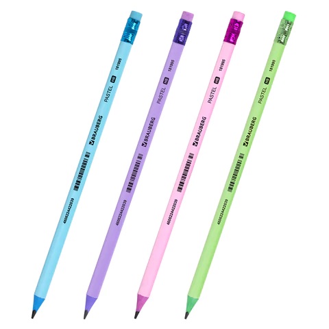 Карандаш BRAUBERG "PASTEL", 1 шт., HB, трехгранный, с ластиком