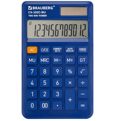 Калькулятор карманный BRAUBERG CX-102C-BU (76x126мм), 12 разрядов, двойное питание