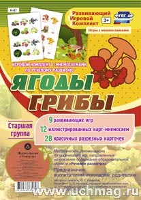 Игровой комплект с мнемосхемами по речевому развитию "Ягоды. Грибы". Старшая группа: 9 развивающих и