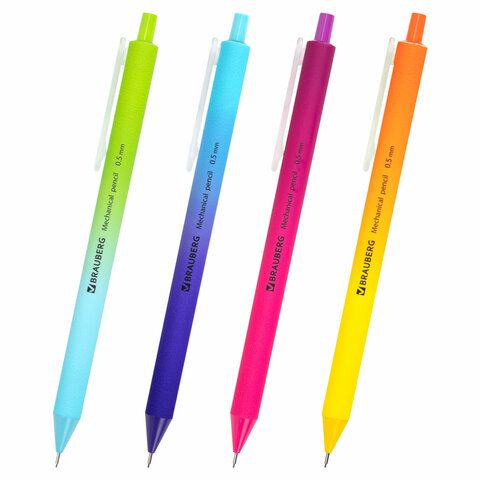 Карандаш автоматический 0,5 мм, BRAUBERG SOFT "Grade", HB, корпус soft-touch ассорти