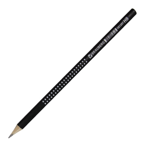 Карандаш BRAUBERG "Black&White", HB, трехгранный, корпус черный, заточенный