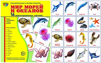 Демонстрационные картинки супер Мир морей и океанов. 16 демонстрационных карточек с текстом А-5