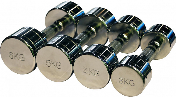 Гантельный ряд  1 кг - 10 кг (10 пар), шаг 1 кг, CHROME