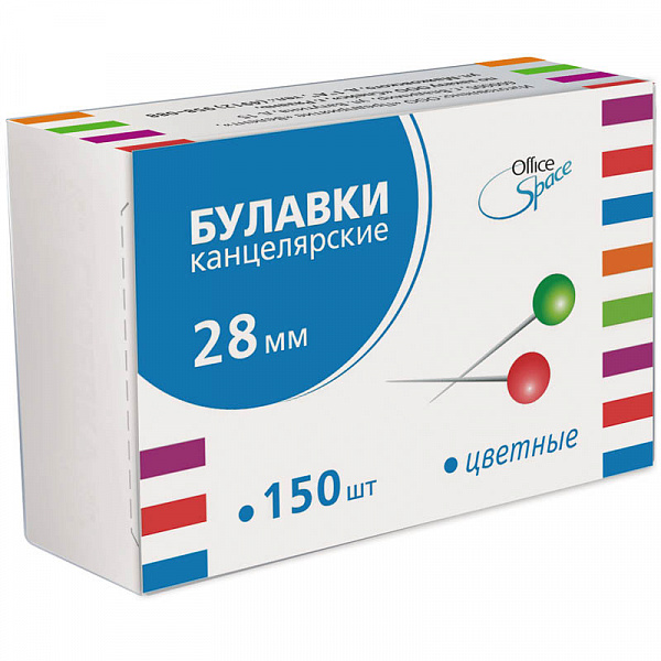 Булавка с цв.головкой 150шт.карт.уп.
