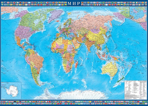 Настенная политическая карта мира 1:25 143x102 на рейках