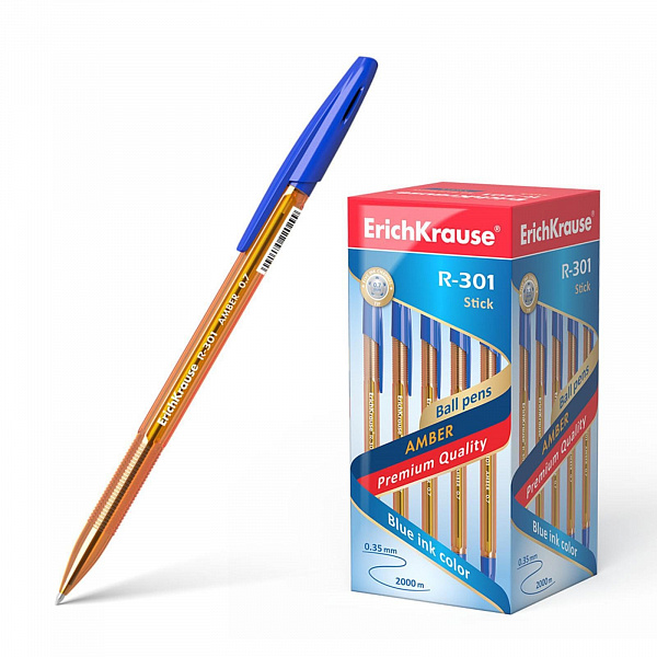 Ручка шар. ErichKrause R-301 Amber Stick, узел 0.7 мм, чернила синие