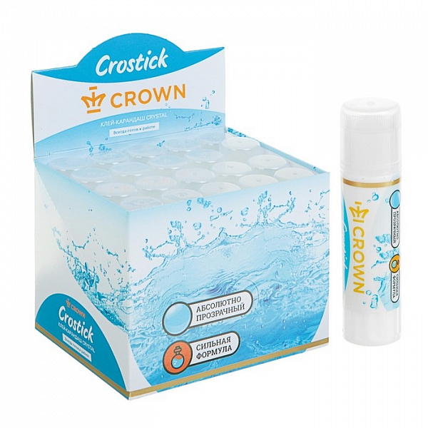 Клей-карандаш 15 г Crown кристально-чистый